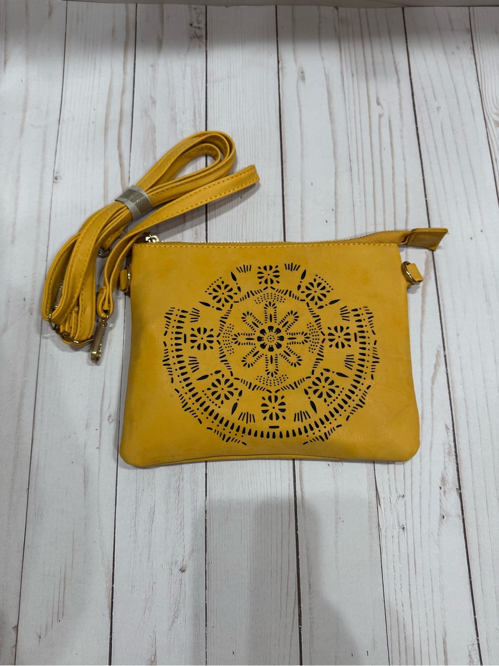 Women's Yellow Laser-Cut Crossbody Bag with Detachable Strap